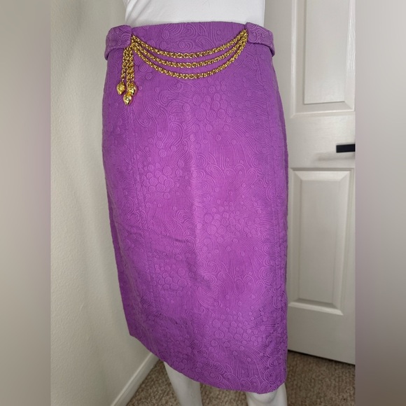 Milly Of New York Elegant Purple Skirt with Gold Accents. #236 - Picture 1 of 16